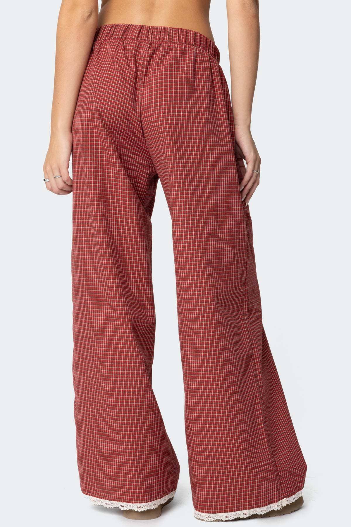 Straight-leg pants with country-style sub-print