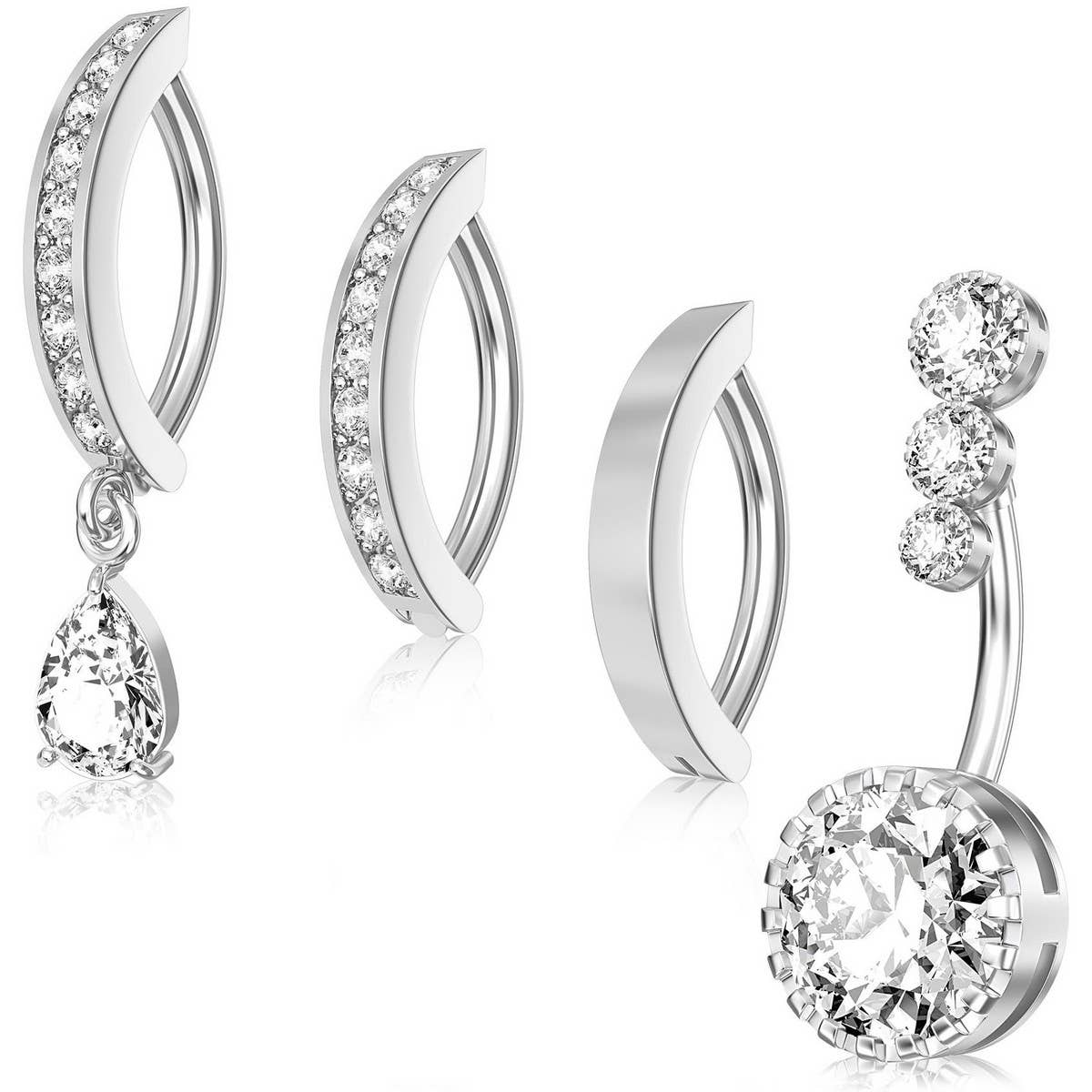 Stylish Teardrop CZ Dangle Navel Ring Jewelry_CWMM9382