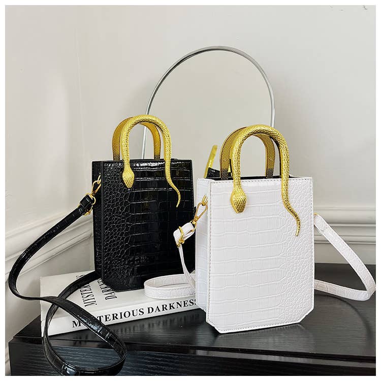 Stone-patterned glossy hand-held tote bag