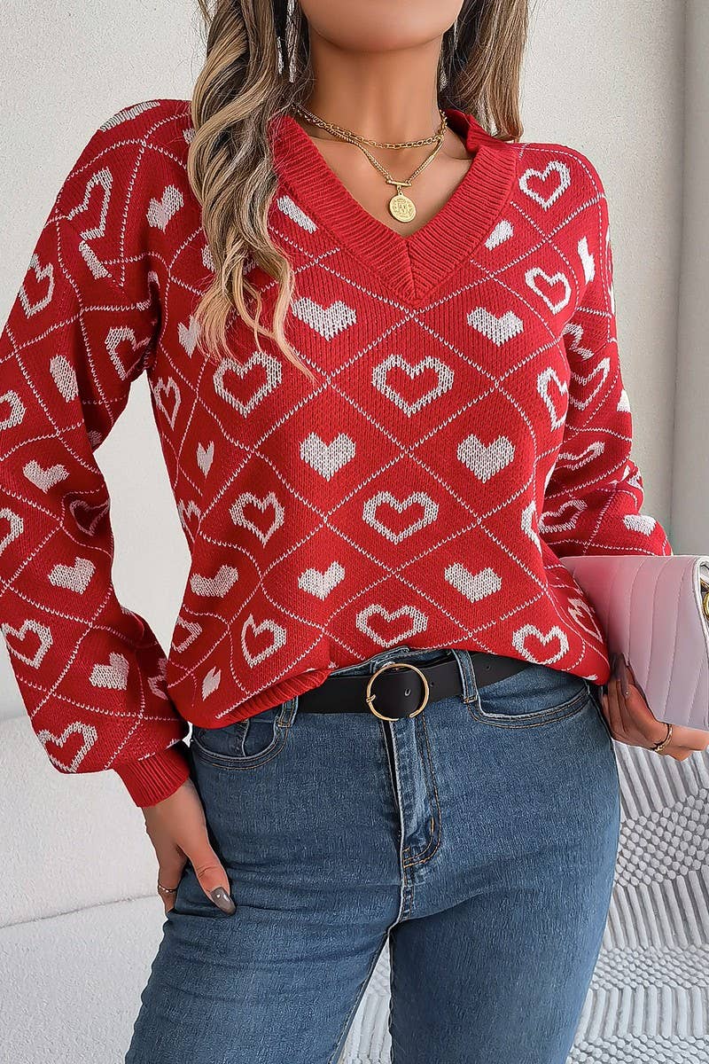 SWEET CONTRAST COLOR LOVE LANTERN SLEEVE SWEATER_CWOSWL2058