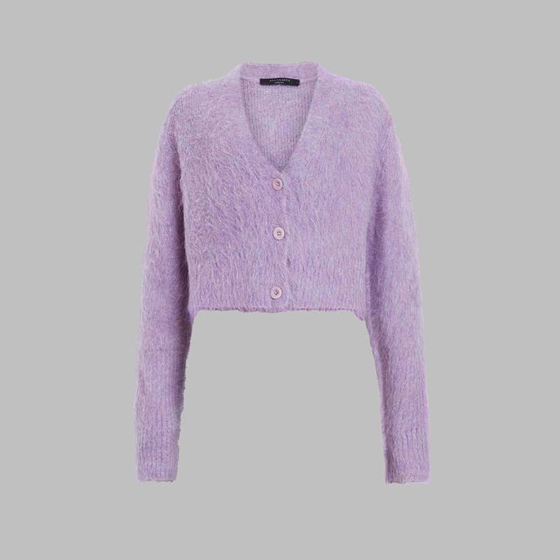 V-NECK SINGLE BREASTED MINK HAIR SHORT SWEATER