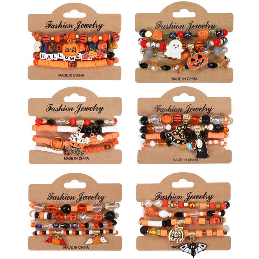 CWMM10432_HALLOWEEN GHOST PUMPKIN SKULL BEADED BRACELET