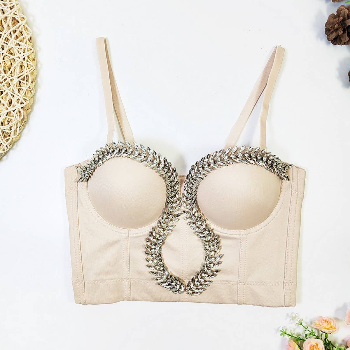 LEAF RHINESTONE HIGH-END HERRINGBONE CORSET_CWMM4178