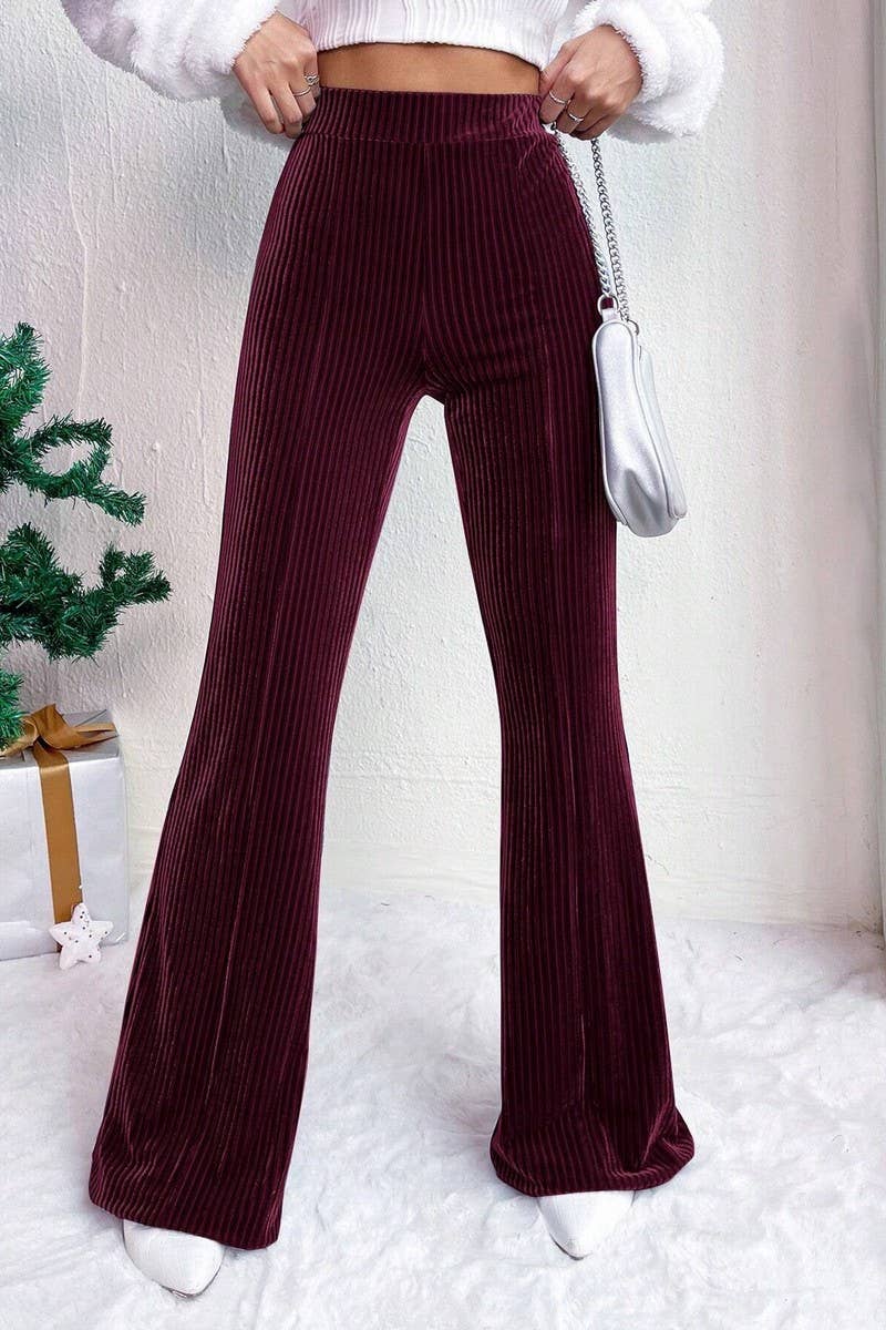 CWBLP2056_HIGH WAIST CORDUROY FLARE WIDE LEG SWEATPANTS
