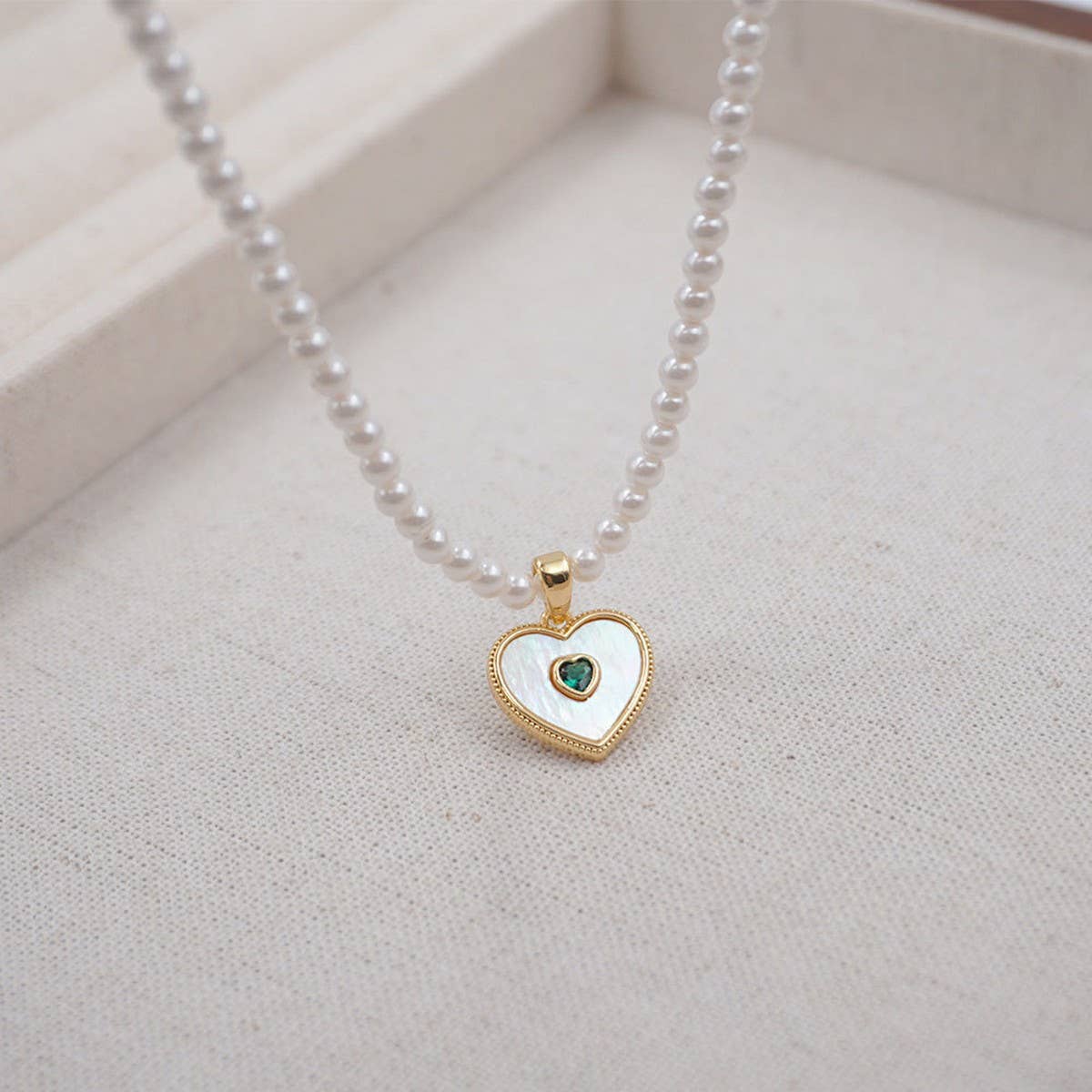 HEART PENDANT FRENCH VINTAGE PEARL NECKLACE