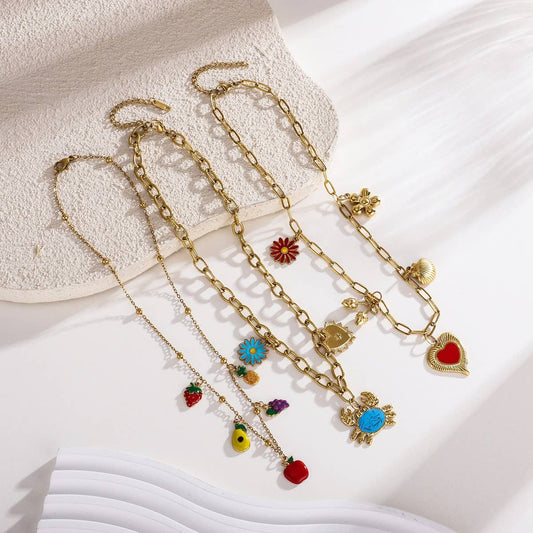 Fashion Steel Necklace with Crab & Heart Charm_CWMM8853