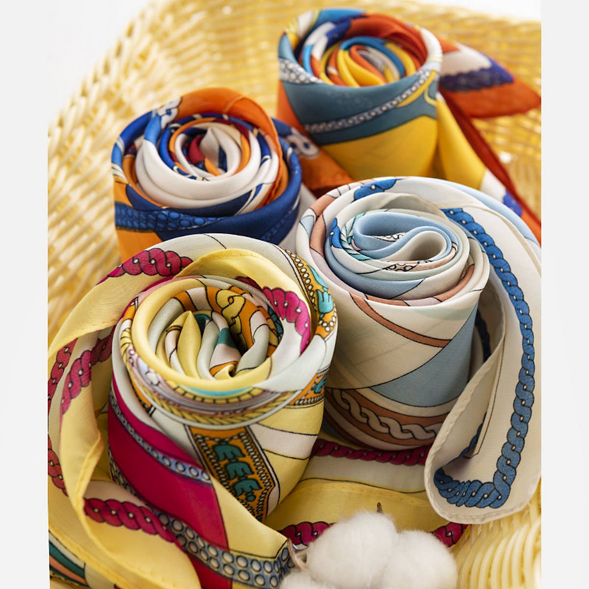 Geometric Floral Satin Square Scarf for Women