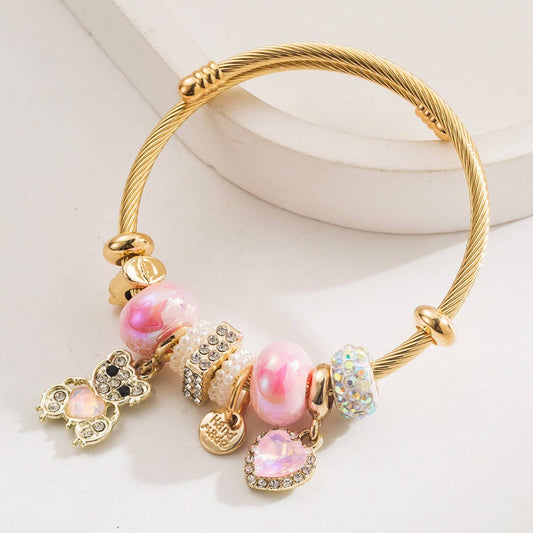 Trendy Stainless Steel Bracelet with Bear & Heart