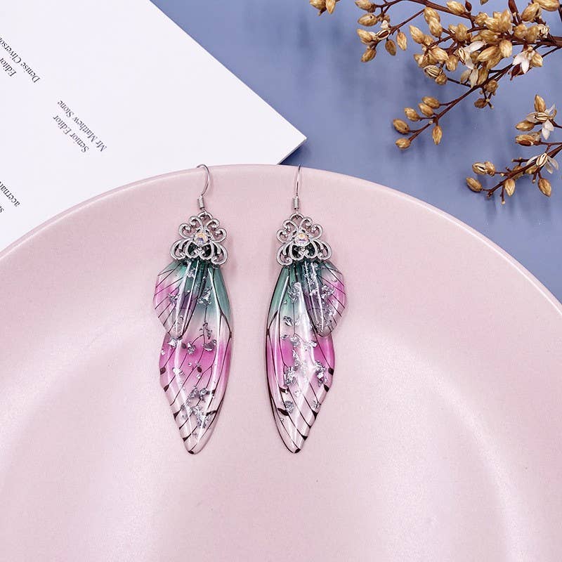 Elegant long earrings with cicada wing wings
