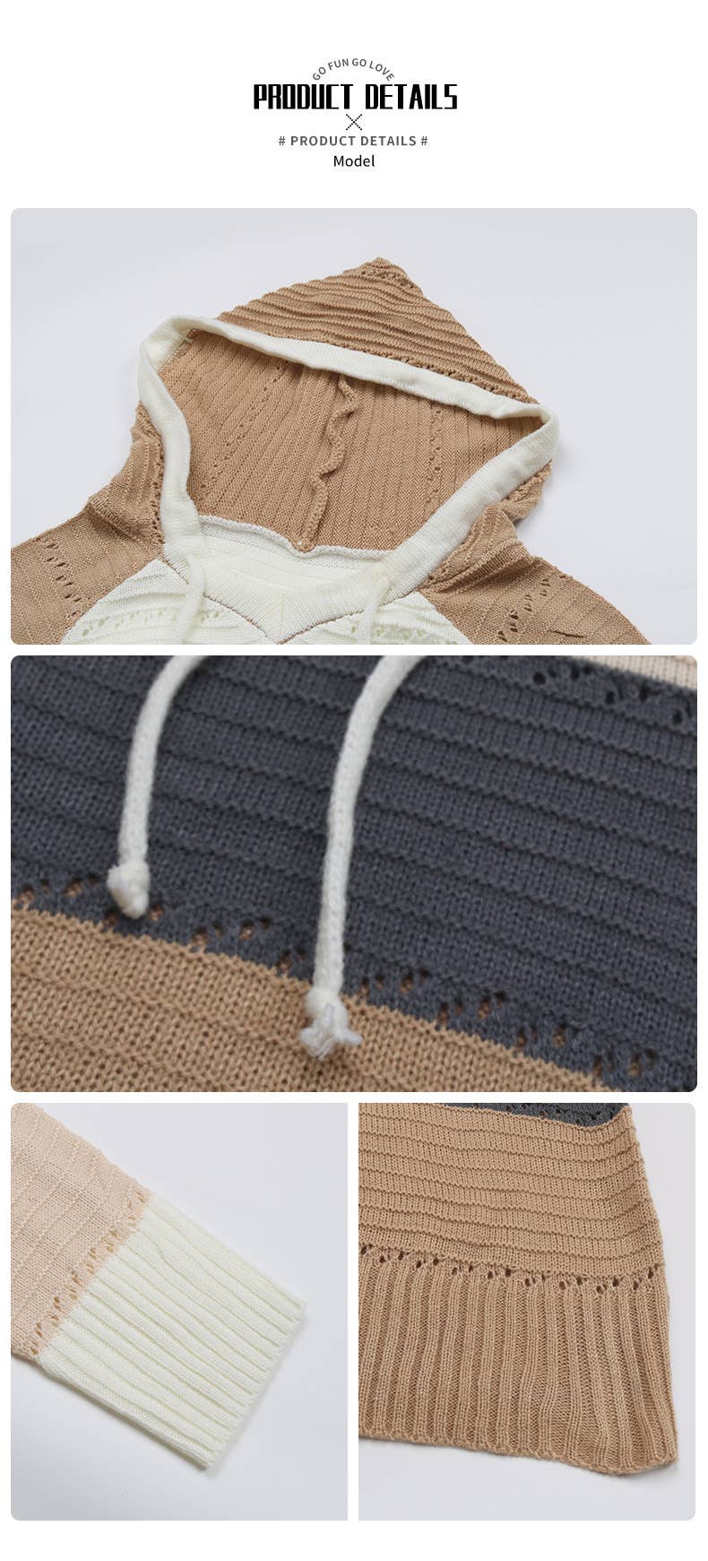 KNIT HOODED COLOR-MATCHING PULLOVER SWEATER