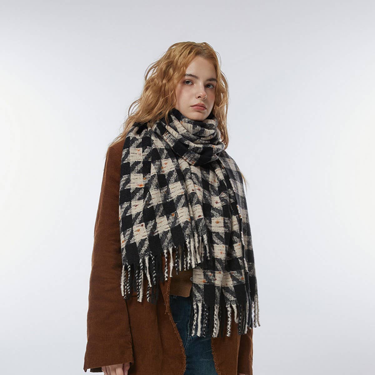 Houndstooth Scarf ? Soft Faux Cashmere Winter Wrap