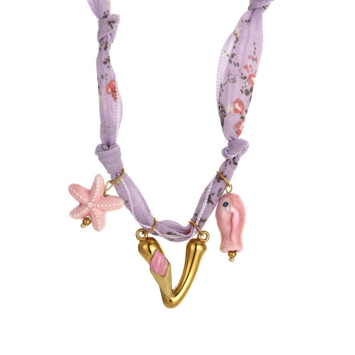 Colorful Scarf Necklace with Fruit Charms