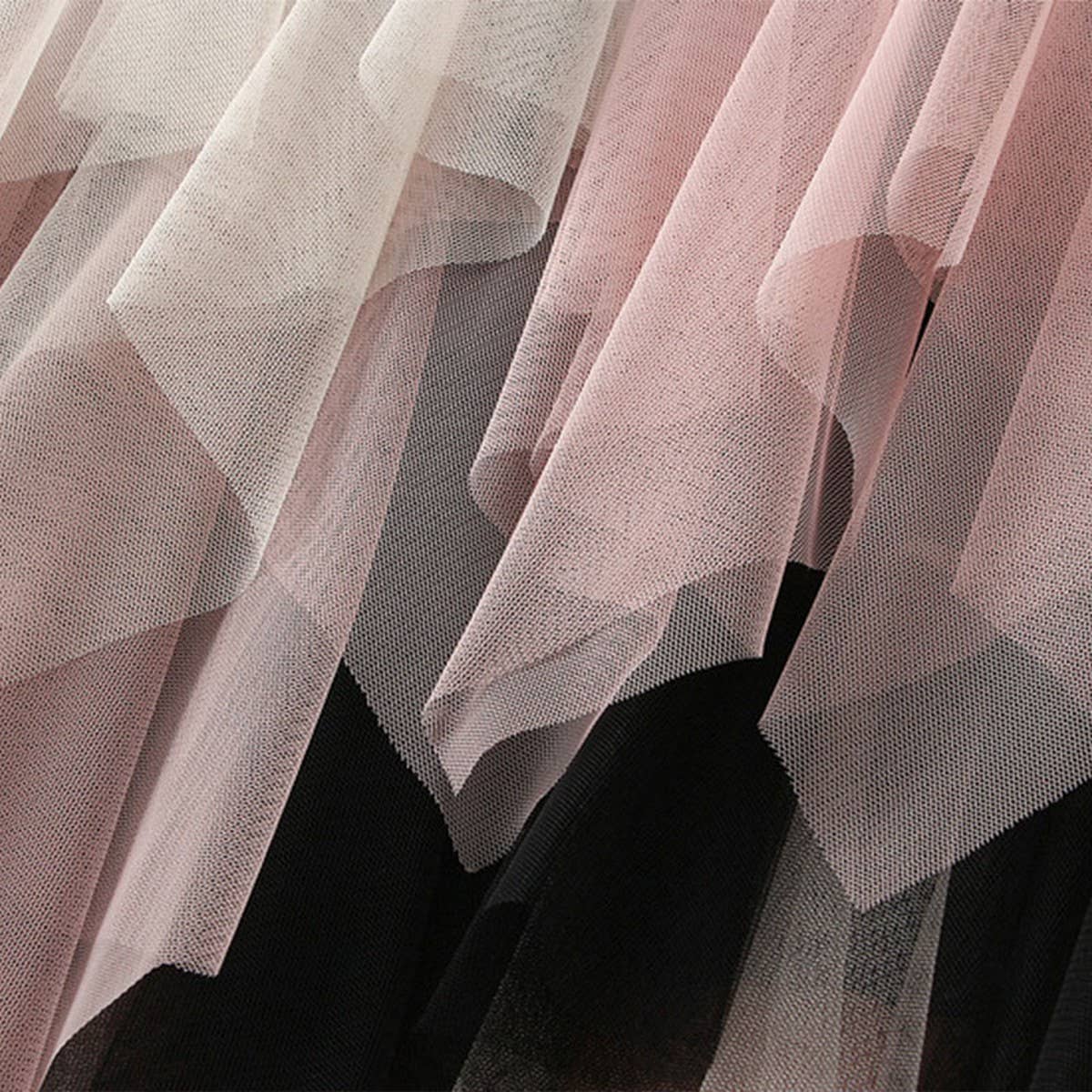 Colorblock Layered Tulle Irregular Midi Skirt