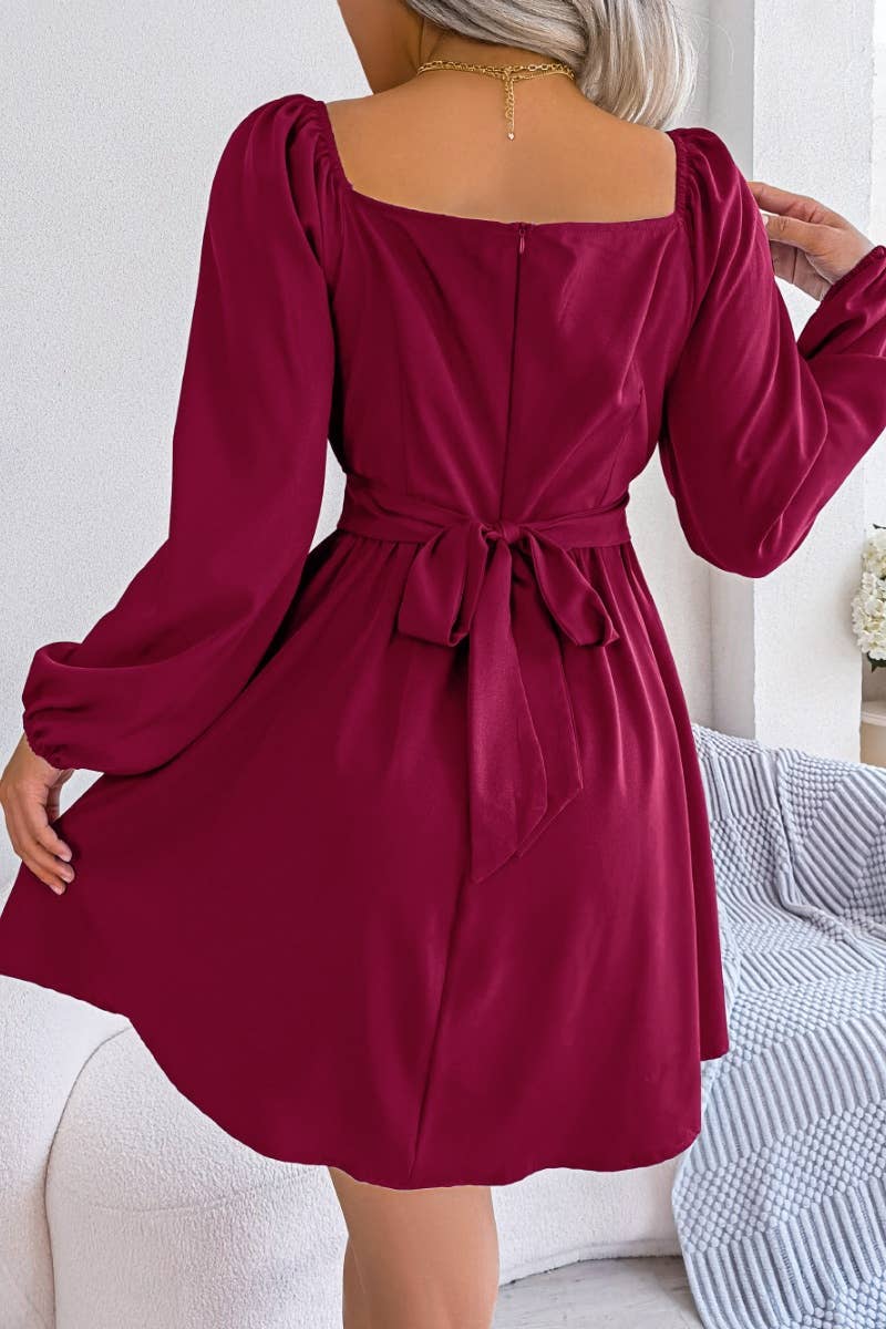 CWDSD4702_WAFFLE DRESS WITH SQUARE COLLAR AND WAIST