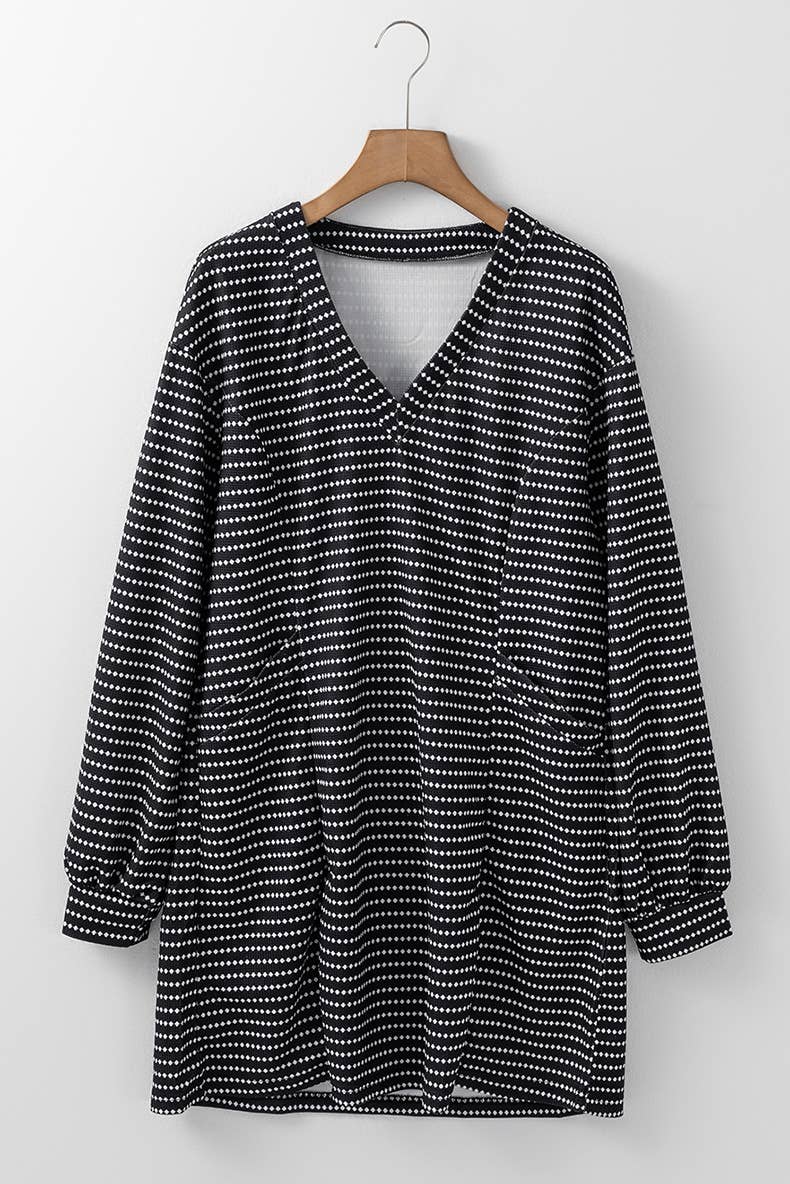 LOOSE HIGH WAIST STRIPED PRINT V-NECK DRESS