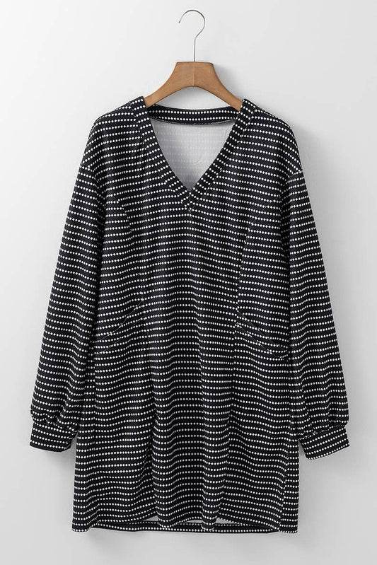 LOOSE HIGH WAIST STRIPED PRINT V-NECK DRESS