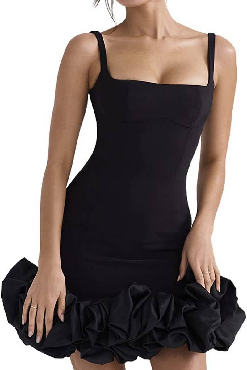 CWDSD6659_SEXY RUFFLED SHORT SUSPENDER PARTY DRESS