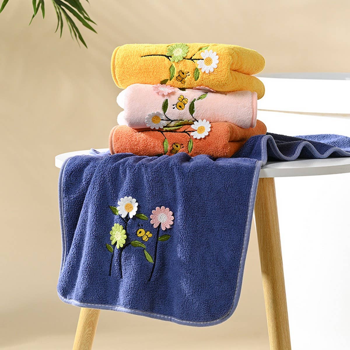 CORAL FLEECE FLOWER SQUARE TOWEL BATH TOWEL SET