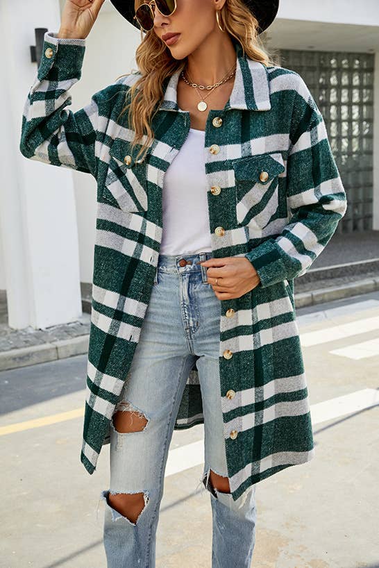 STYLE LAPEL PLAID WOOL SINGLE BREASTED LONG COAT
