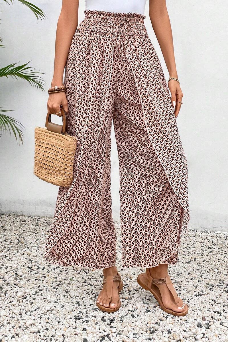 CWBLP1882_SUMMER FASHION FLORAL SIDE SLIT WIDE LEG CULOTTES