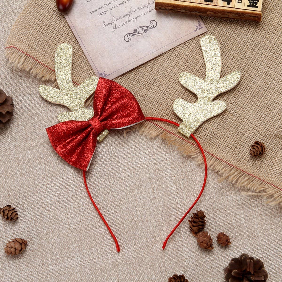 CHRISTMAS BOW BIG ANTLERS DRESSUP HEADBAND HAIRPIN