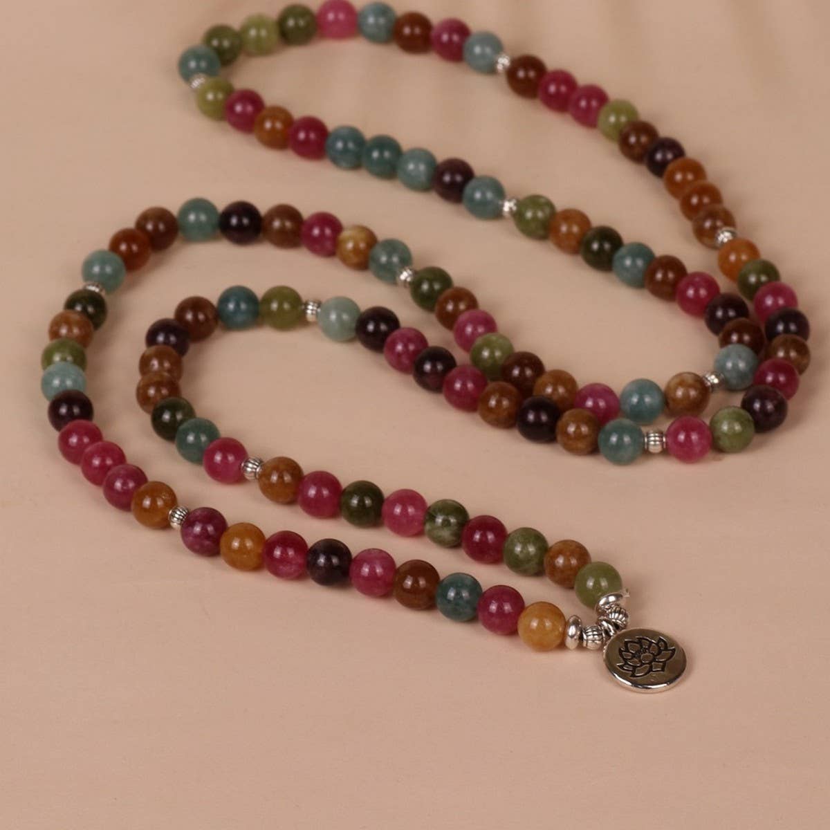 108 MULTI-COLORED STONE BEADED BRACELET WITH CHARM_CWAJE3931