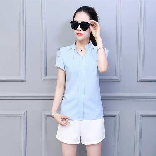 SHORT SLEEVE CHIFFON SHIRT WITH LOTUS SLEEVES