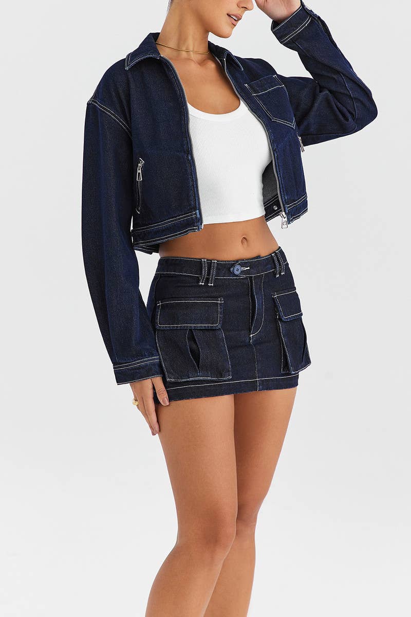 VINTAGE ZIPPER DENIM BAGGY ALL-MATCH SHORT JACKET