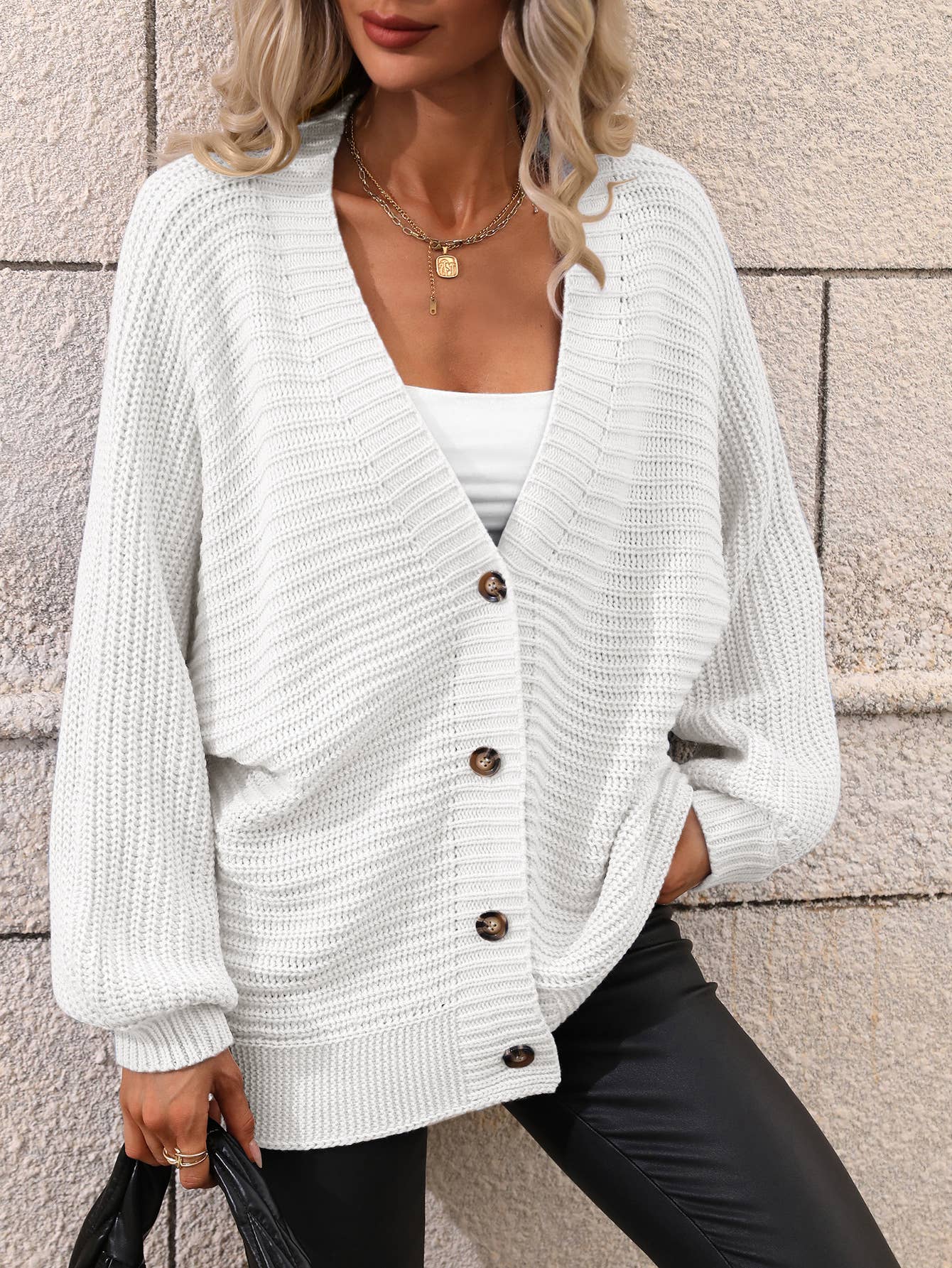 Solid color knit cardigan loose sweater
