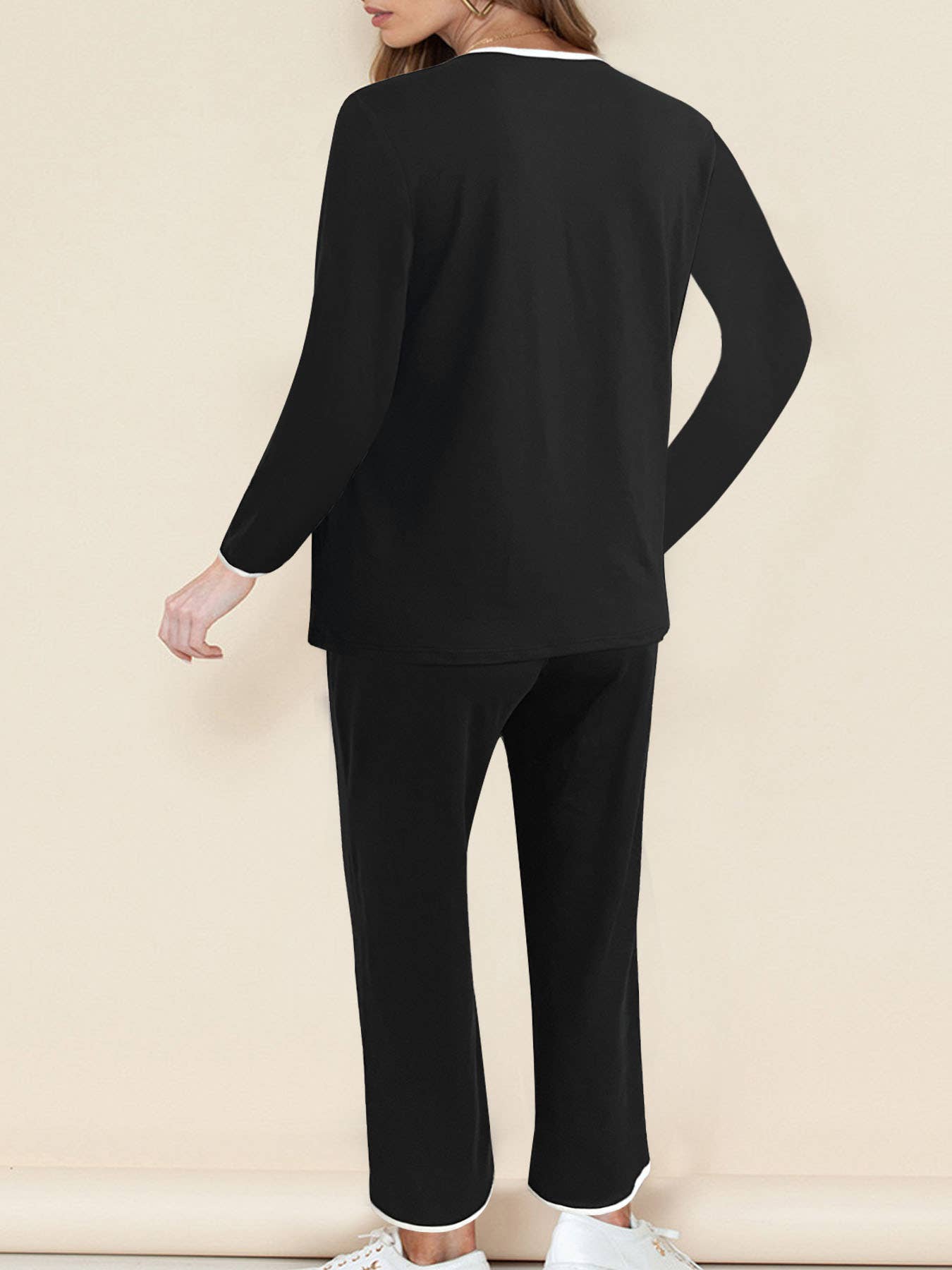 V-neck loose casual drawstring long pants set