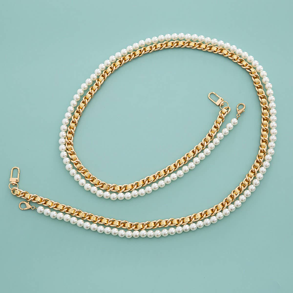 Mixed-Color Chain Beaded Pearl Bag Strap