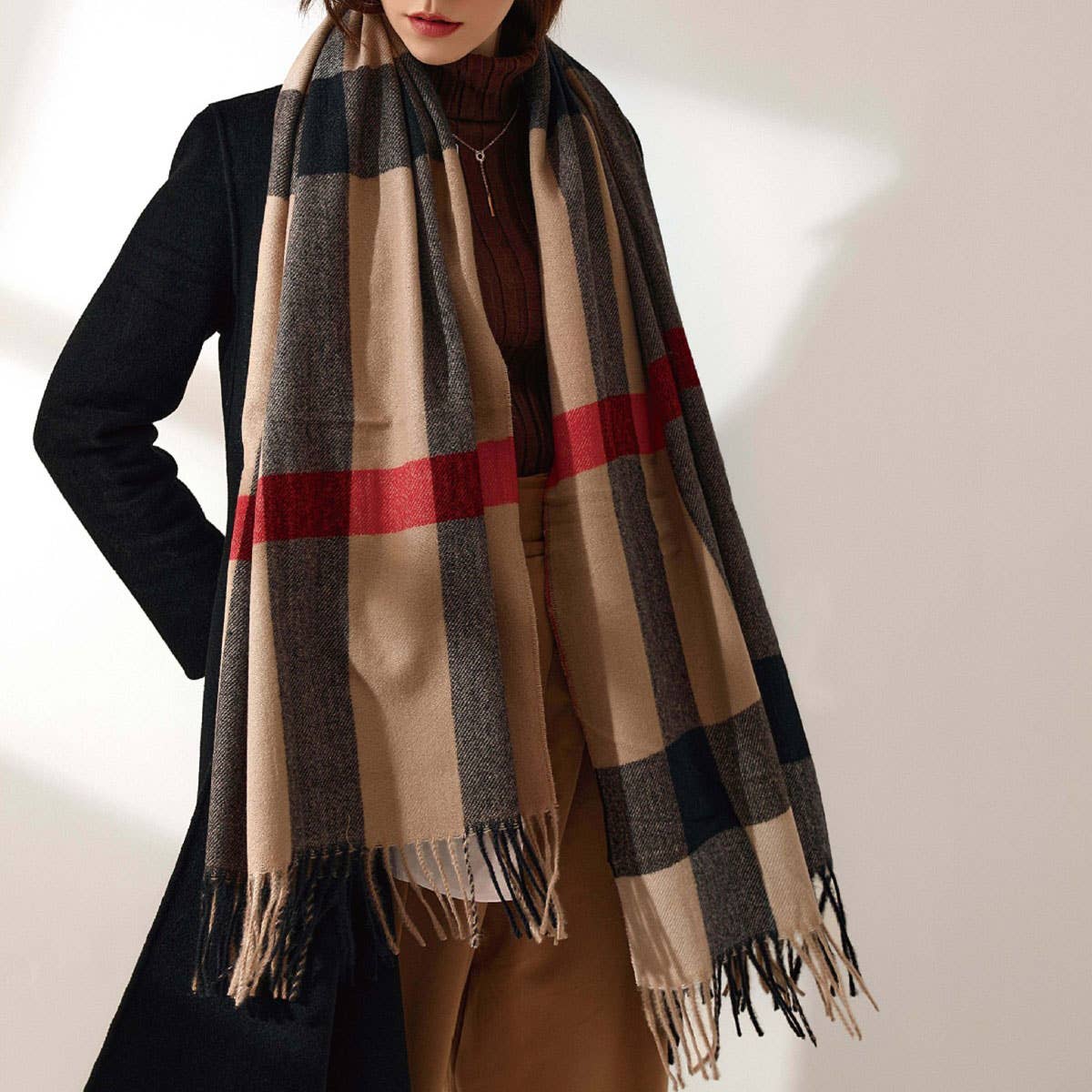 2025 Fashion Plaid Tassel Scarf - Winter Warmth_CWASC0185