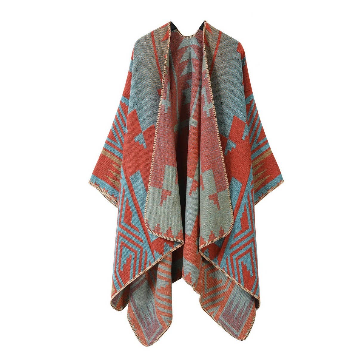 CAPE SHAWL SCARF FAUX CASHMERE JACQUARD SLIT CAPE_CWASC2228