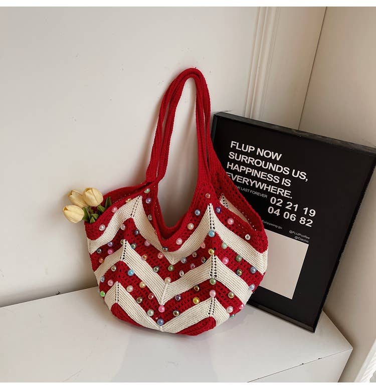 Pearl hollowed-out large-capacity underarm bag