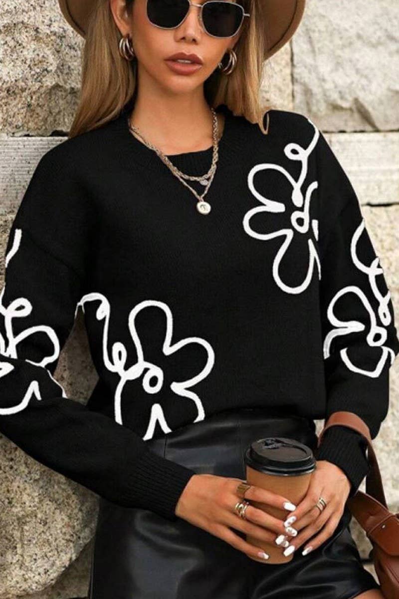 CWOSWL07304_3D FLORAL EMBROIDERED CREWNECK KNIT SWEATER