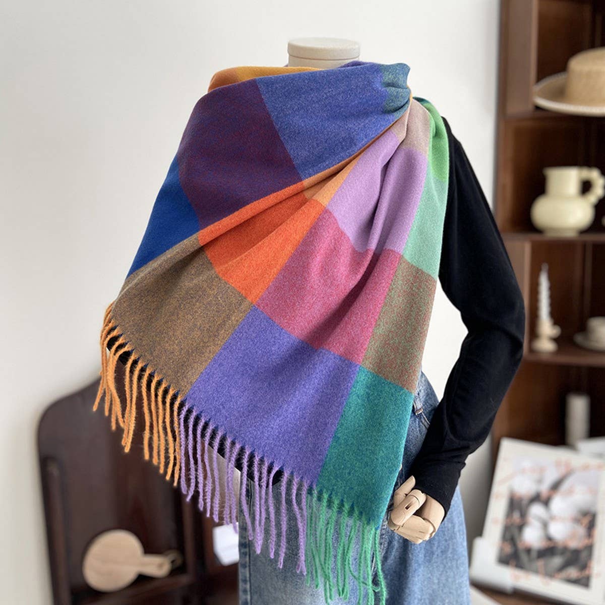 Warm Plaid Scarf Shawl for Women--Soft Winter Wrap
