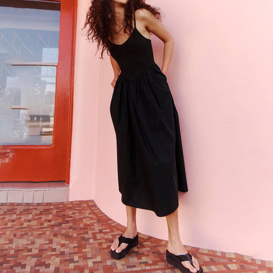 Solid-color vacation-style sexy halter dress