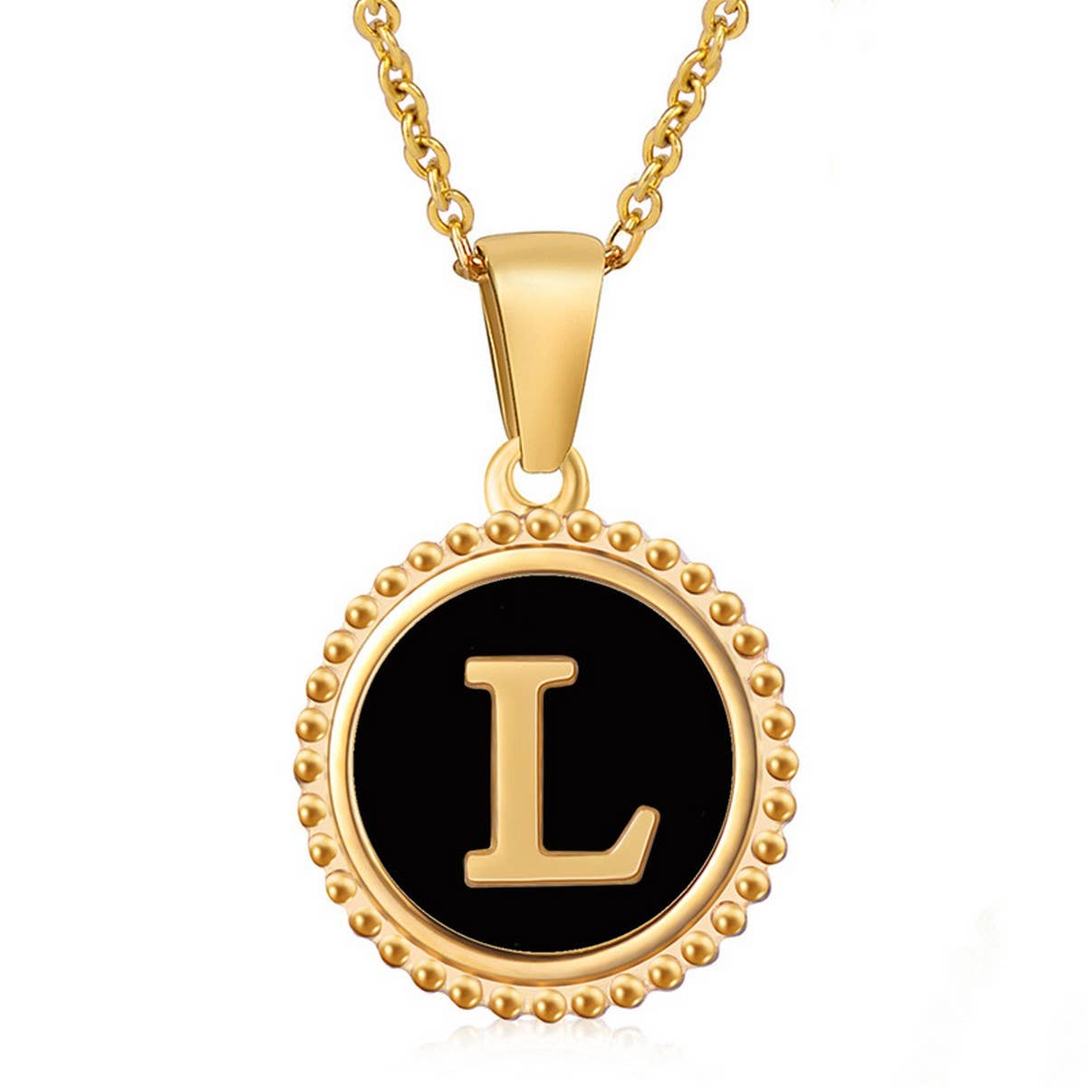 CWAJE1941_Simple Round Black Shell Letter Necklace