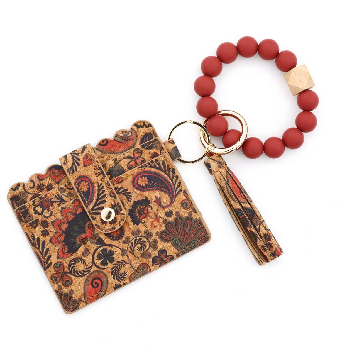 Silicone Bead Keychain Cork Card Wallet with Print_CWAB4951