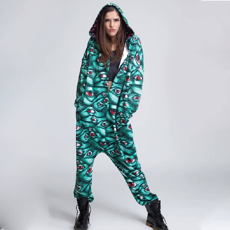 PRINTED HALLOWEEN PARTY BAGGY ROMPER HOODIE