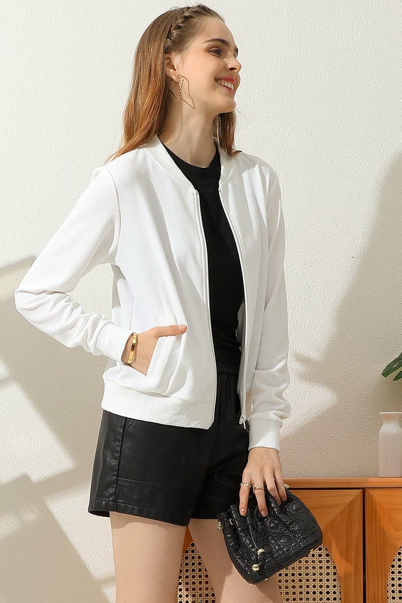 CWOJA699_ZIP UP BOMER JACKET WITH SIDE POCKETS