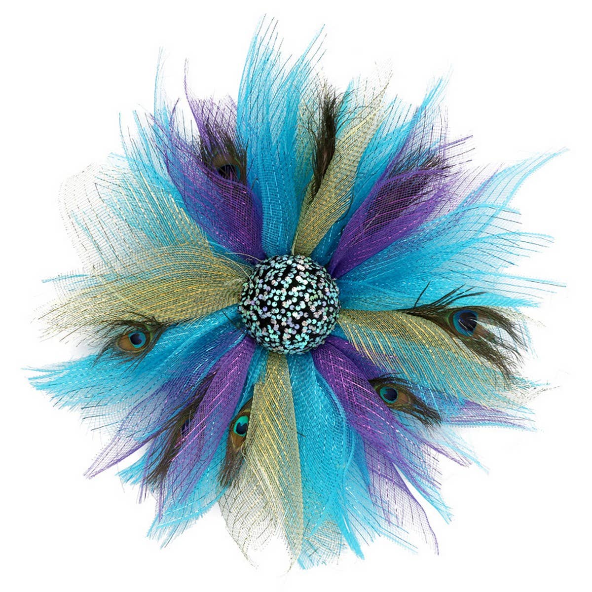 Peacock Feather Ribbon Wreath Door Hanging_CWAJE05389