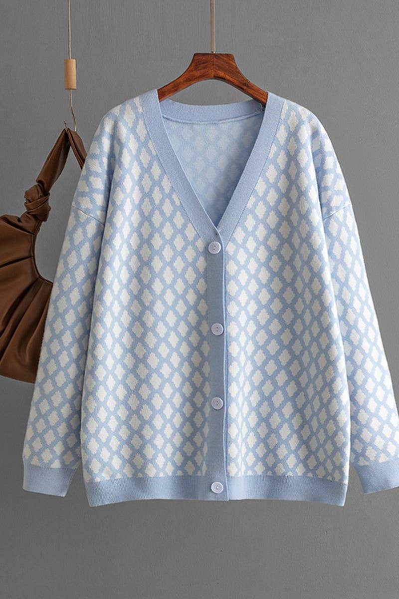 CWOCAL00672_LOOSE CASUAL JACQUARD KNIT CARDIGAN