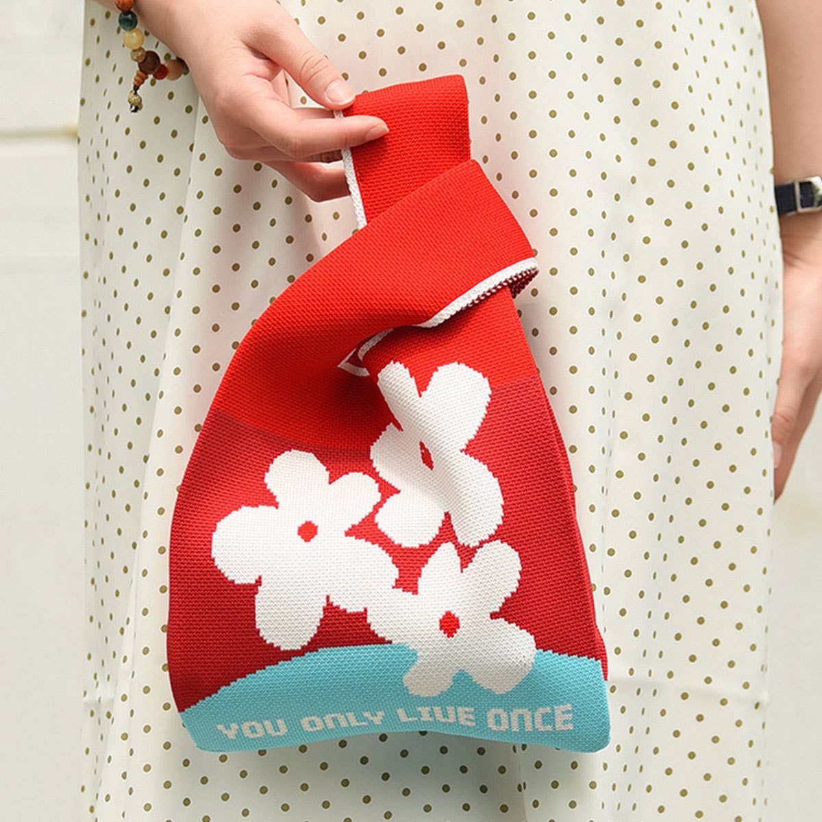 FLORAL PRINT CROCHET HANDBAG SMALL TOTE BAG_CWAB0882