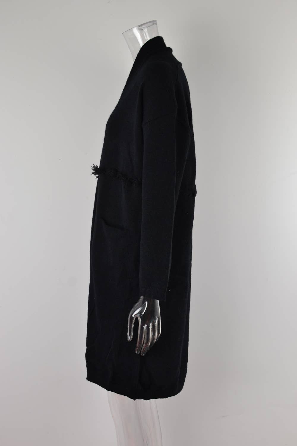 LONG CARDIGAN POCKET STYLE FRINGE COAT SWEATER