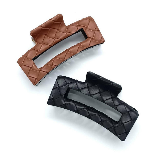 Best-Selling Tweed Style Woven PU Hair Claw_CWAHA6368