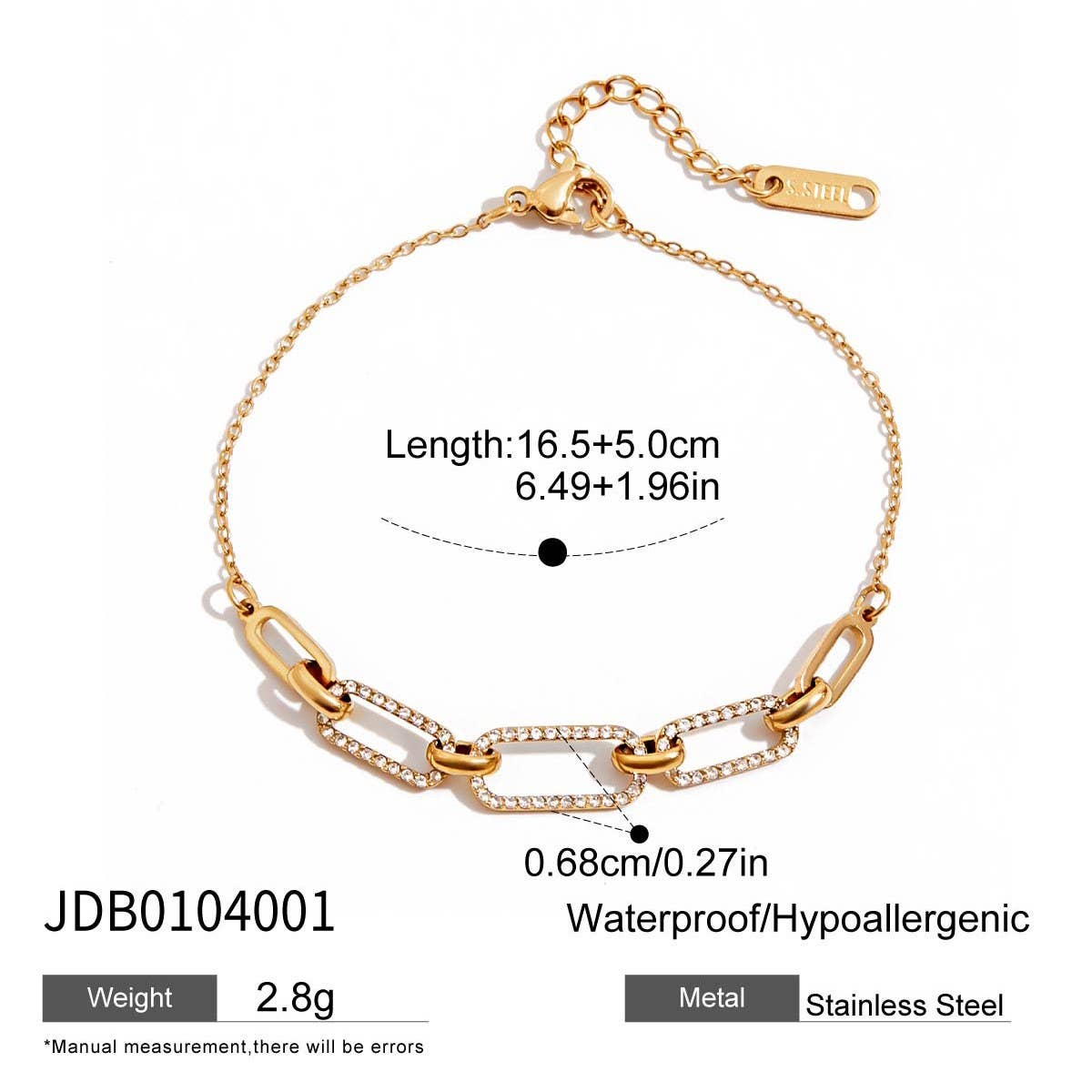 18K Gold Stainless Steel Oval Link Tennis Bracelet_CWAJE4679