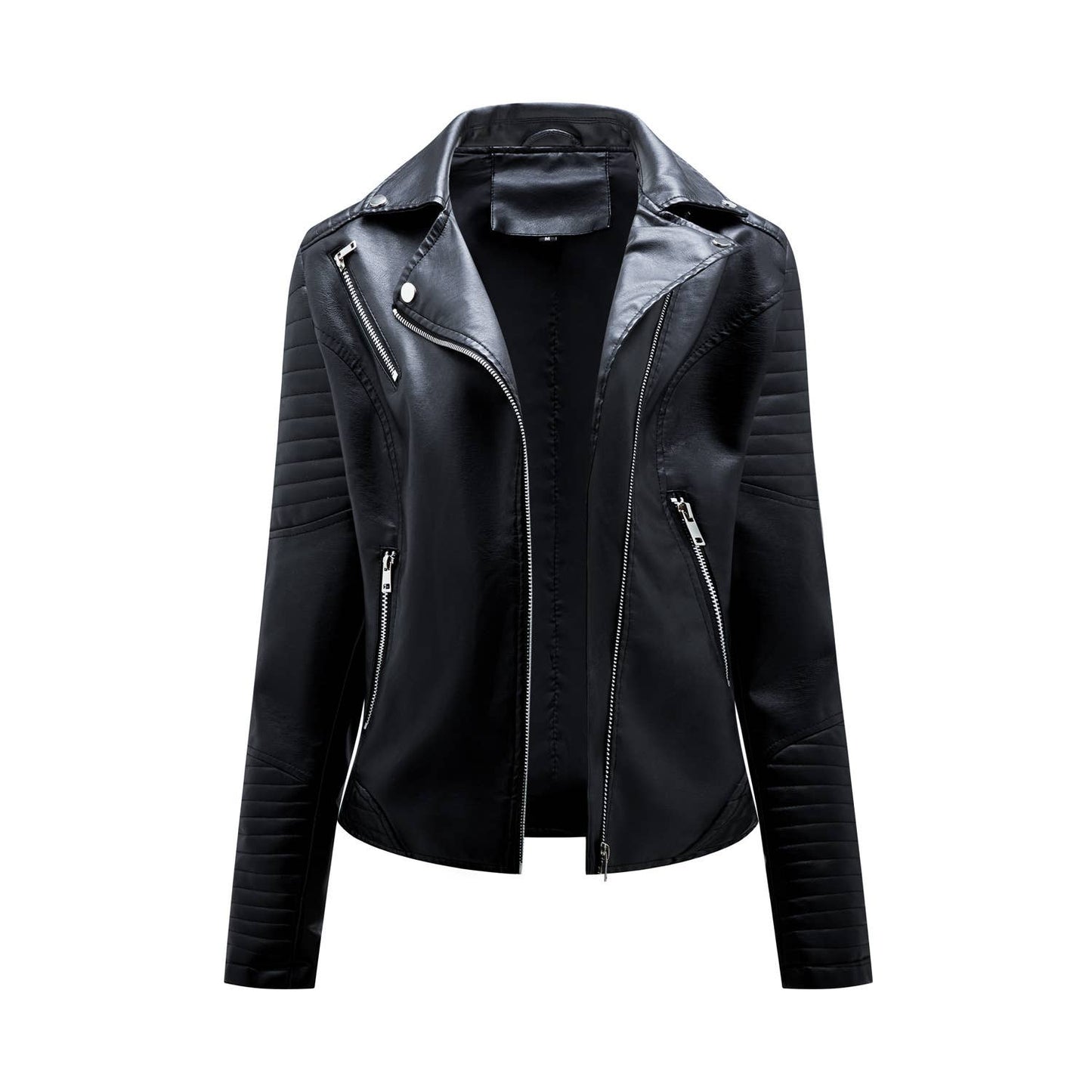 Lapel biker jacket with diagonal zipper jacket