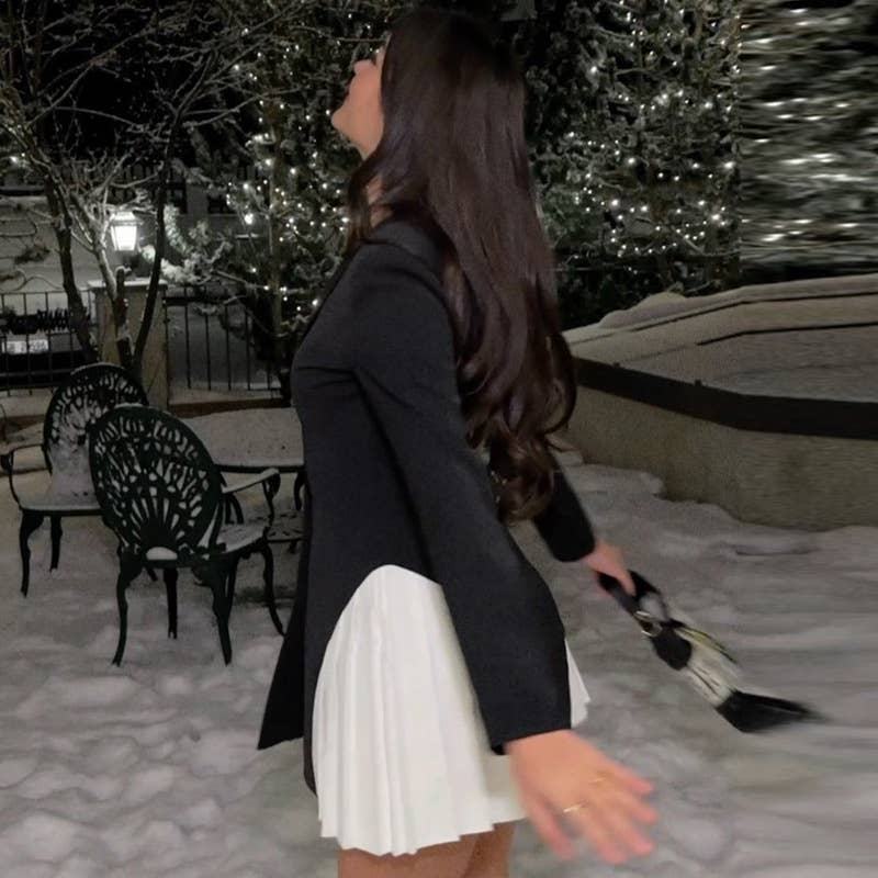 THIN COLOR MATCHING A-LINE V-NECK SHORT DRESS