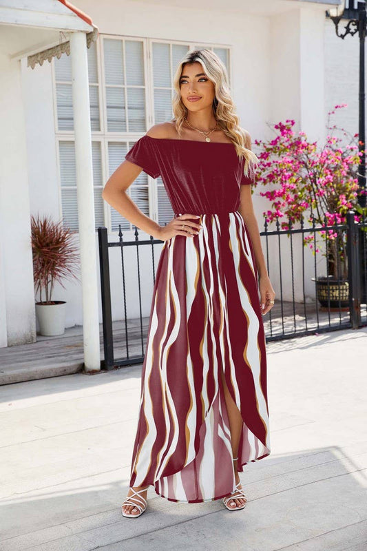 SPLICED FAKE TWO SHORT SLEEVE PRINTED SUIT DRESS_CWDMD1267